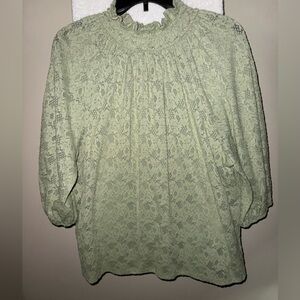 W5 Light Green Lace Blouse with Ruffle Detail